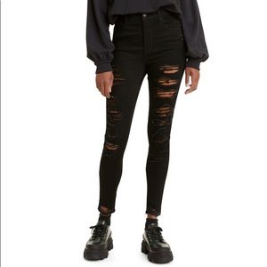 Levi’s 720 super skinny high rise black ripped jeans